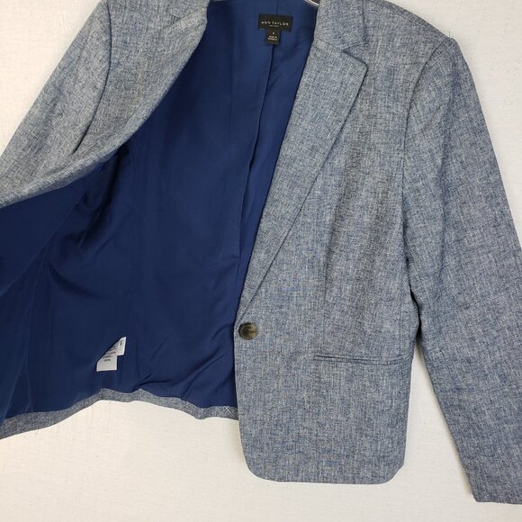 Ann Taylor Linen Blend Blazer Career Office Heather Blue size 8 Minimalist - Picture 12 of 13